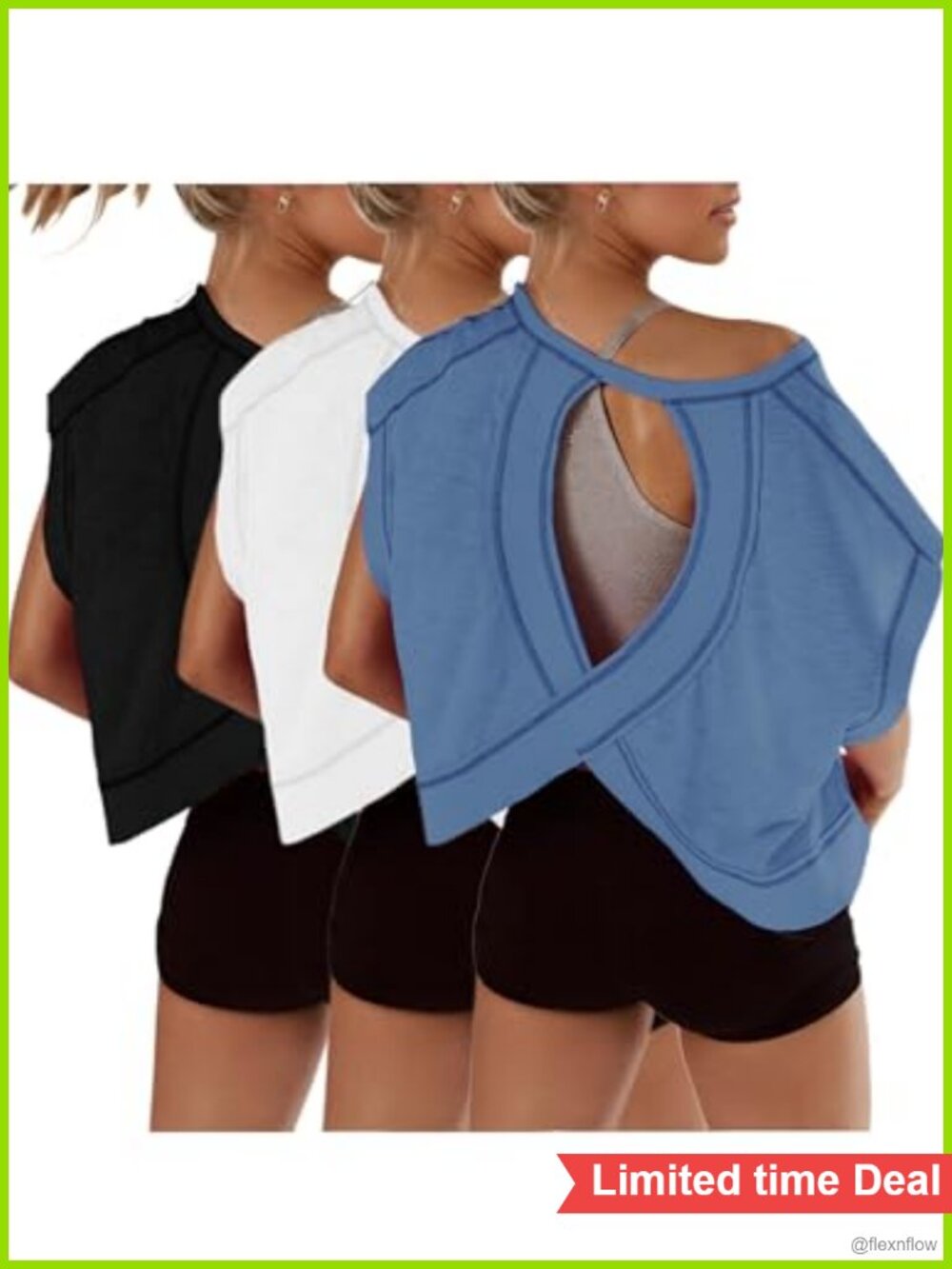 3 Pack Open Back Crop Tops Short Sleeve Athletic Yoga Shirts